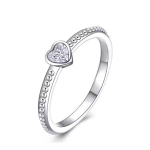 NEW Women's Milgrain 925 Sterling Silver‎ Diamond Simulant Heart Ring Size 5.5